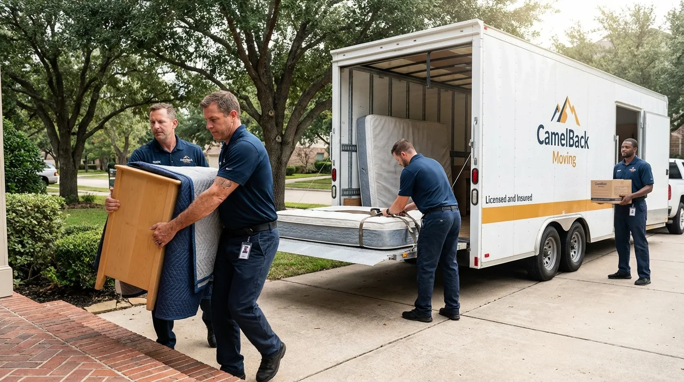 Crew loading residential truck for cross-state move from Plymouth, NH