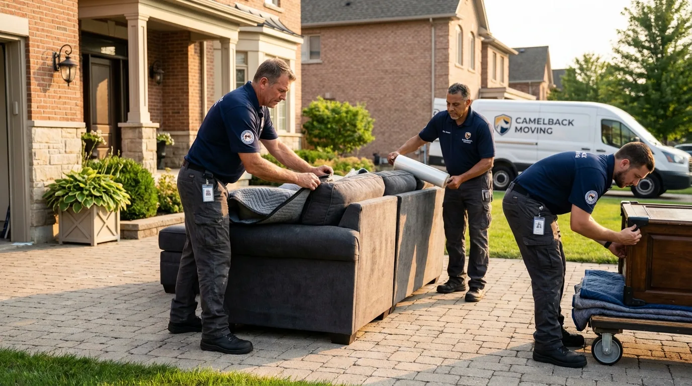 Large estate moving crew wrapping furniture in Plymouth, NH